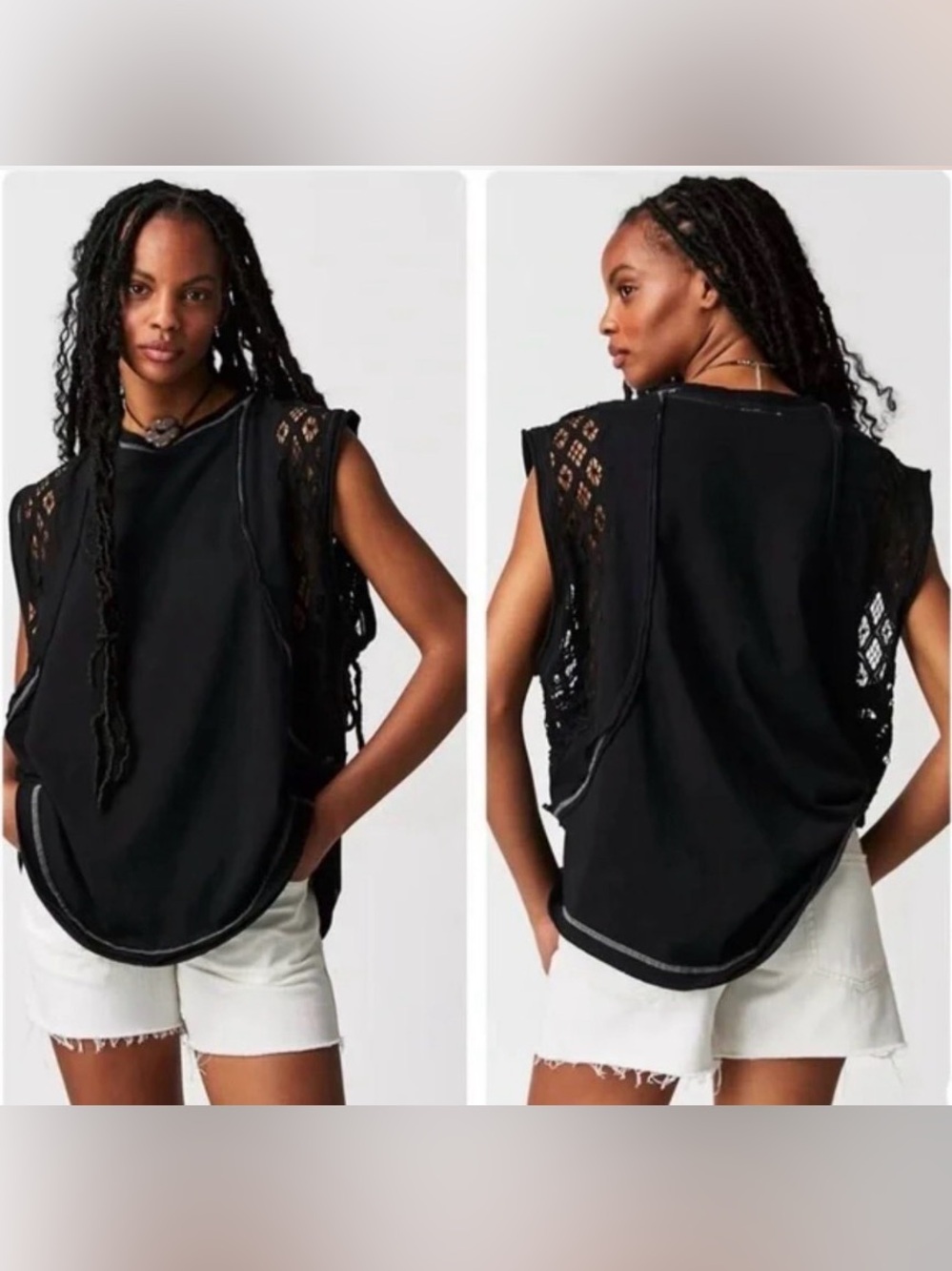 Free People Table For Two Muscle Tee Black Size Small Oversized